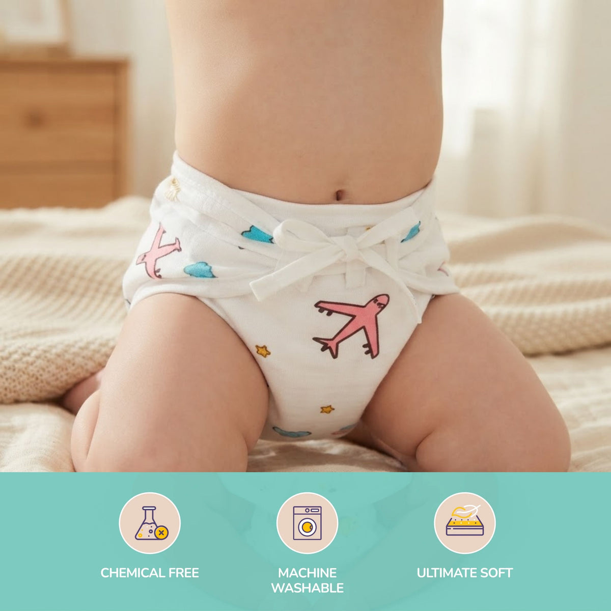 3-Layer Muslin Padded Nappies – Pack of 6, 12 or 24 — product view