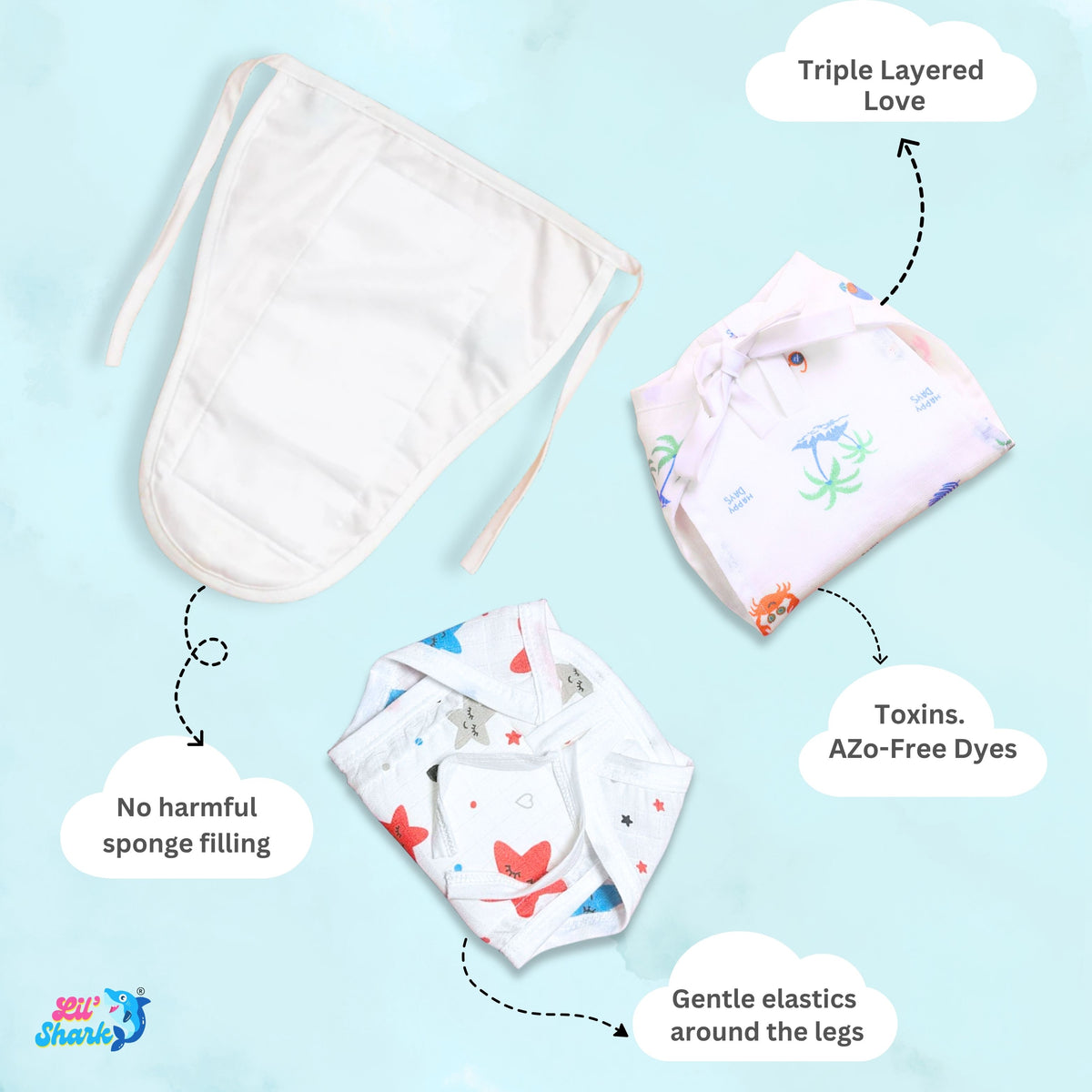 3-Layer Muslin Padded Nappies – Pack of 6, 12 or 24 — product view