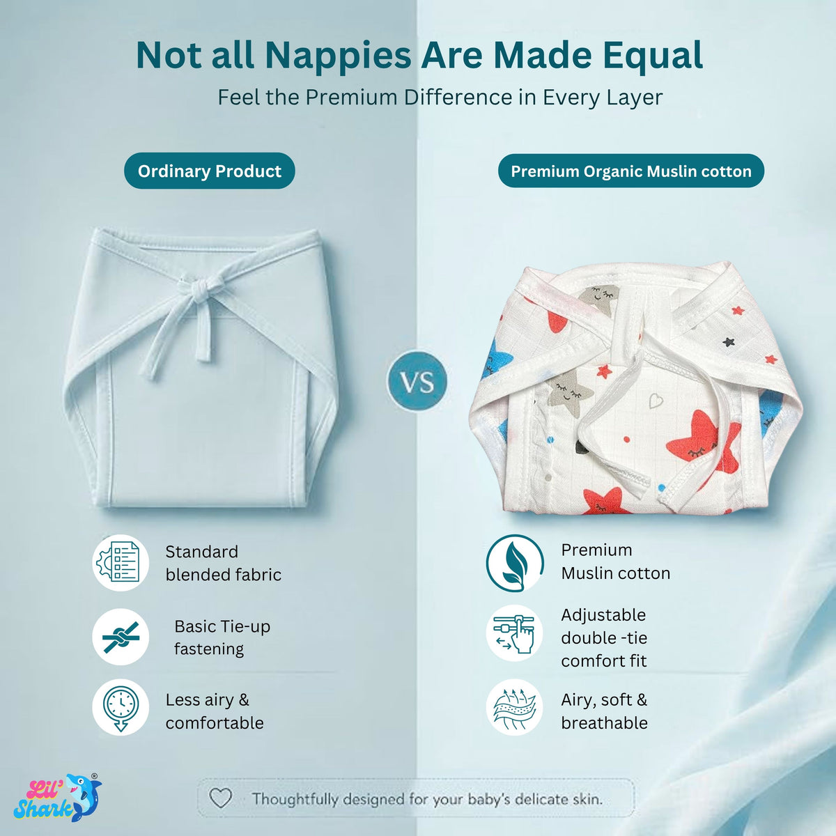 3-Layer Muslin Padded Nappies – Pack of 6, 12 or 24 — product view