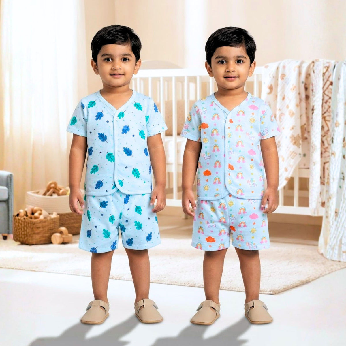 Muslin Front-Open Tops & Shorts – 2 or 4 Outfit Sets — product view