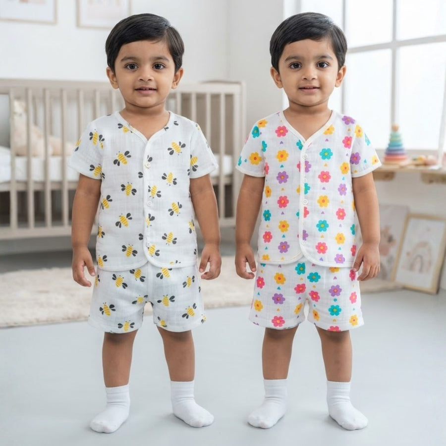 Muslin Front-Open Tops & Shorts – 2 or 4 Outfit Sets — product view