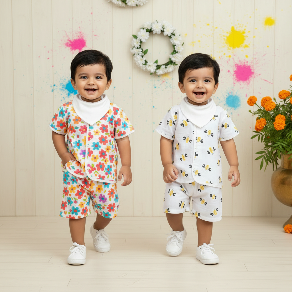 Muslin Front-Open Tops & Shorts – 2 or 4 Outfit Sets — product view