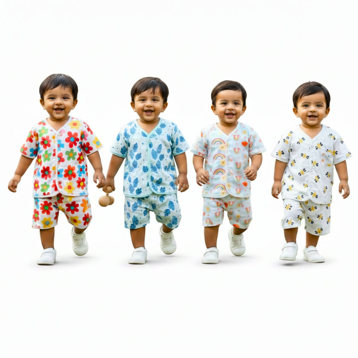 Muslin Front-Open Tops & Shorts – 2 or 4 Outfit Sets — product view
