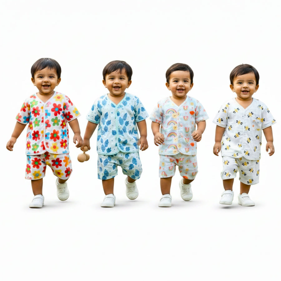 Muslin Front-Open Tops & Shorts – 2 or 4 Outfit Sets — product view