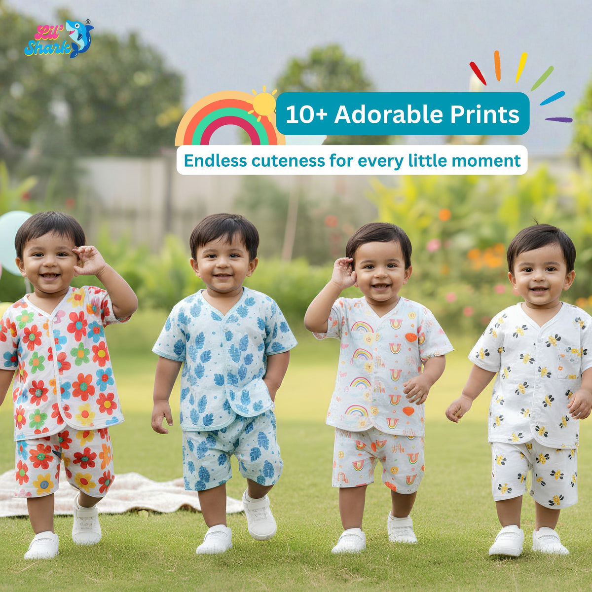 Muslin Front-Open Tops & Shorts – 2 or 4 Outfit Sets — product view