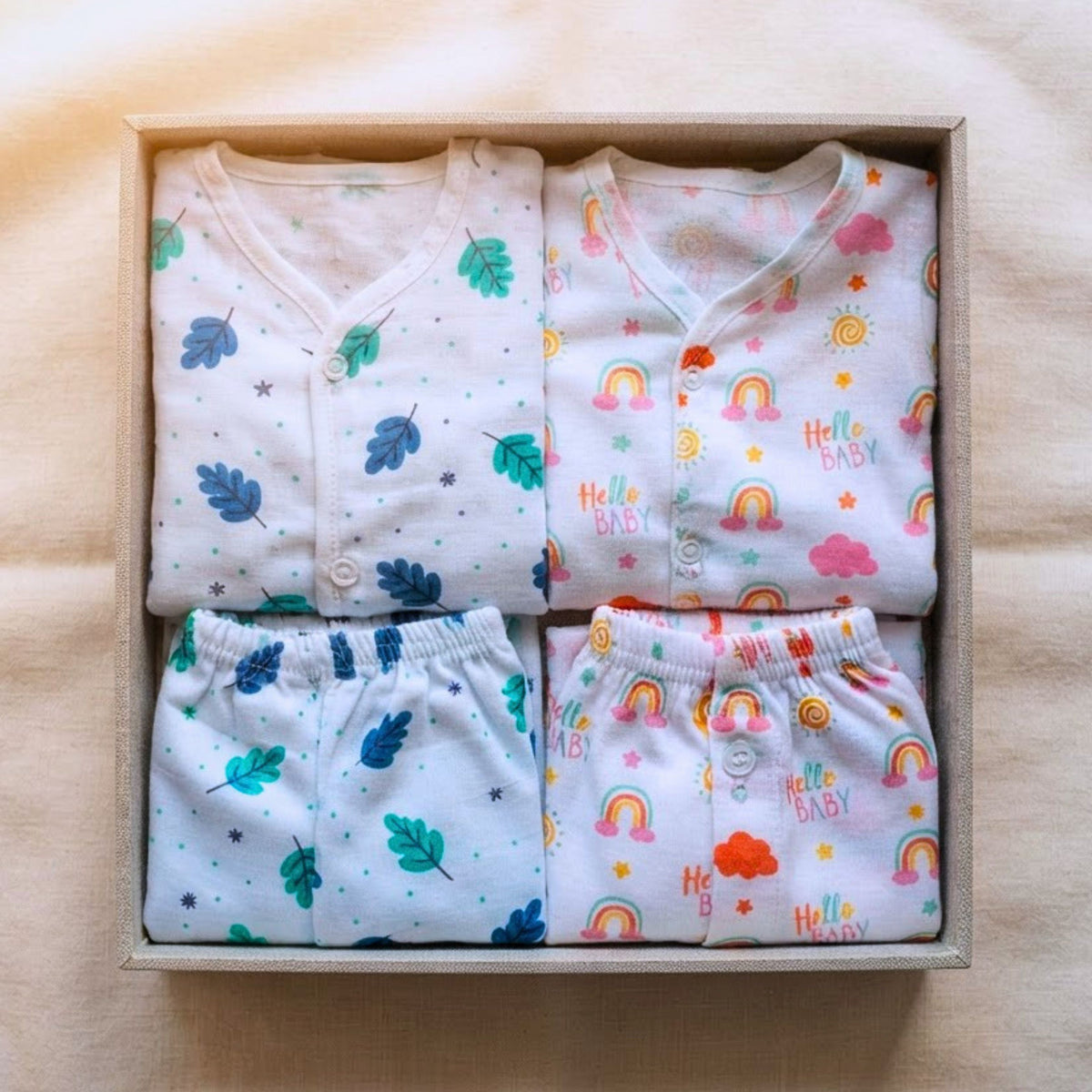 Muslin Front-Open Tops & Shorts – 2 or 4 Outfit Sets — product view