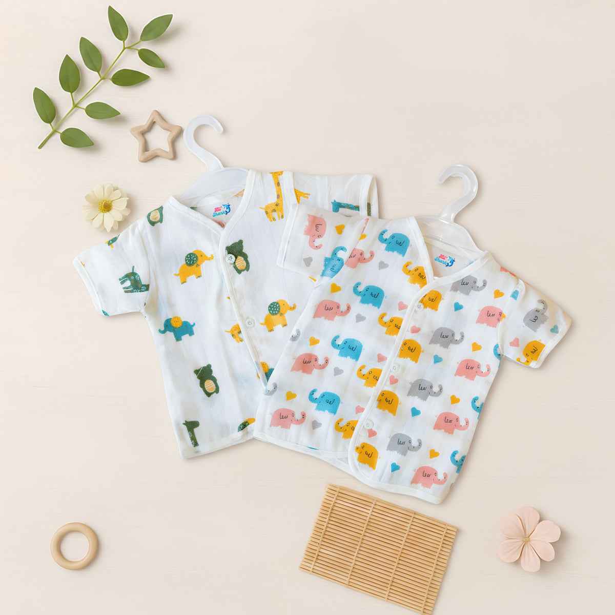 Printed half-sleeve front-open muslin baby jhablas
