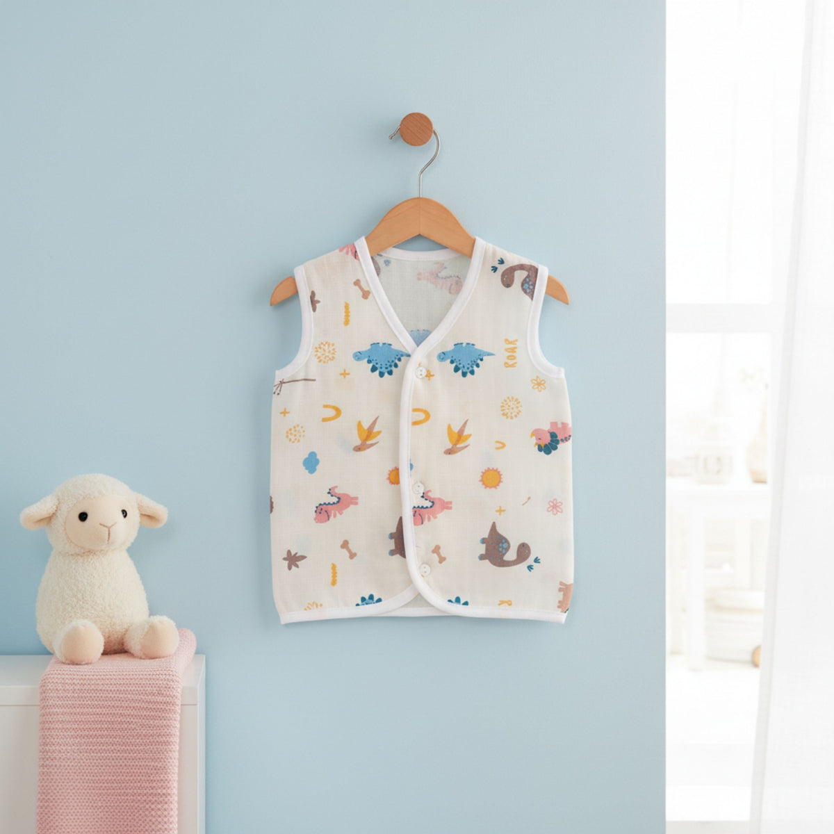 Printed sleeveless button-front muslin jhablas