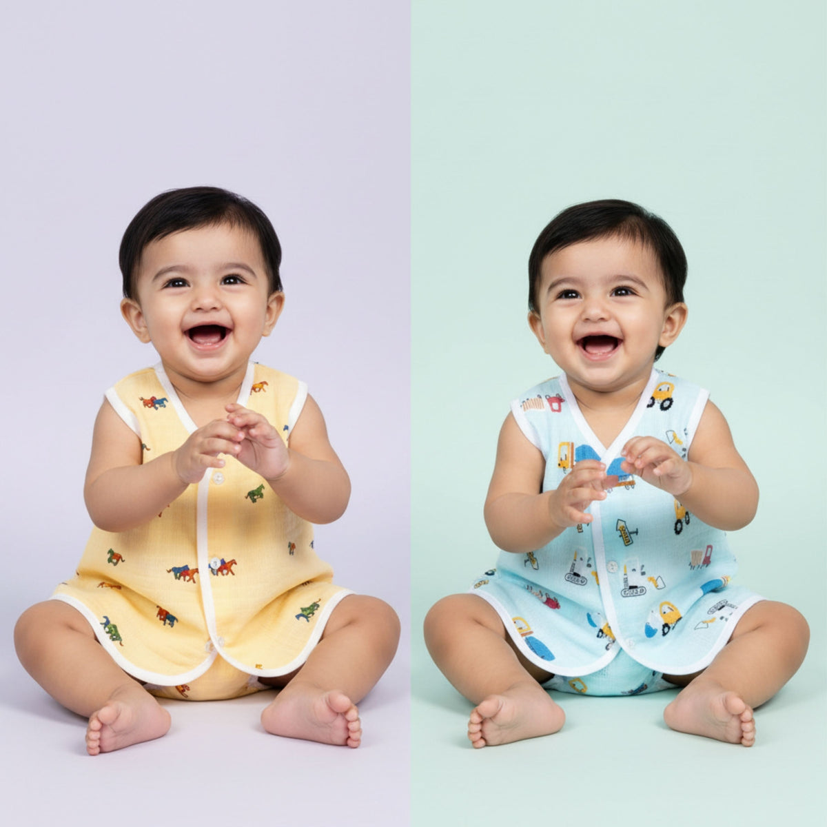 Printed sleeveless button-front muslin jhablas