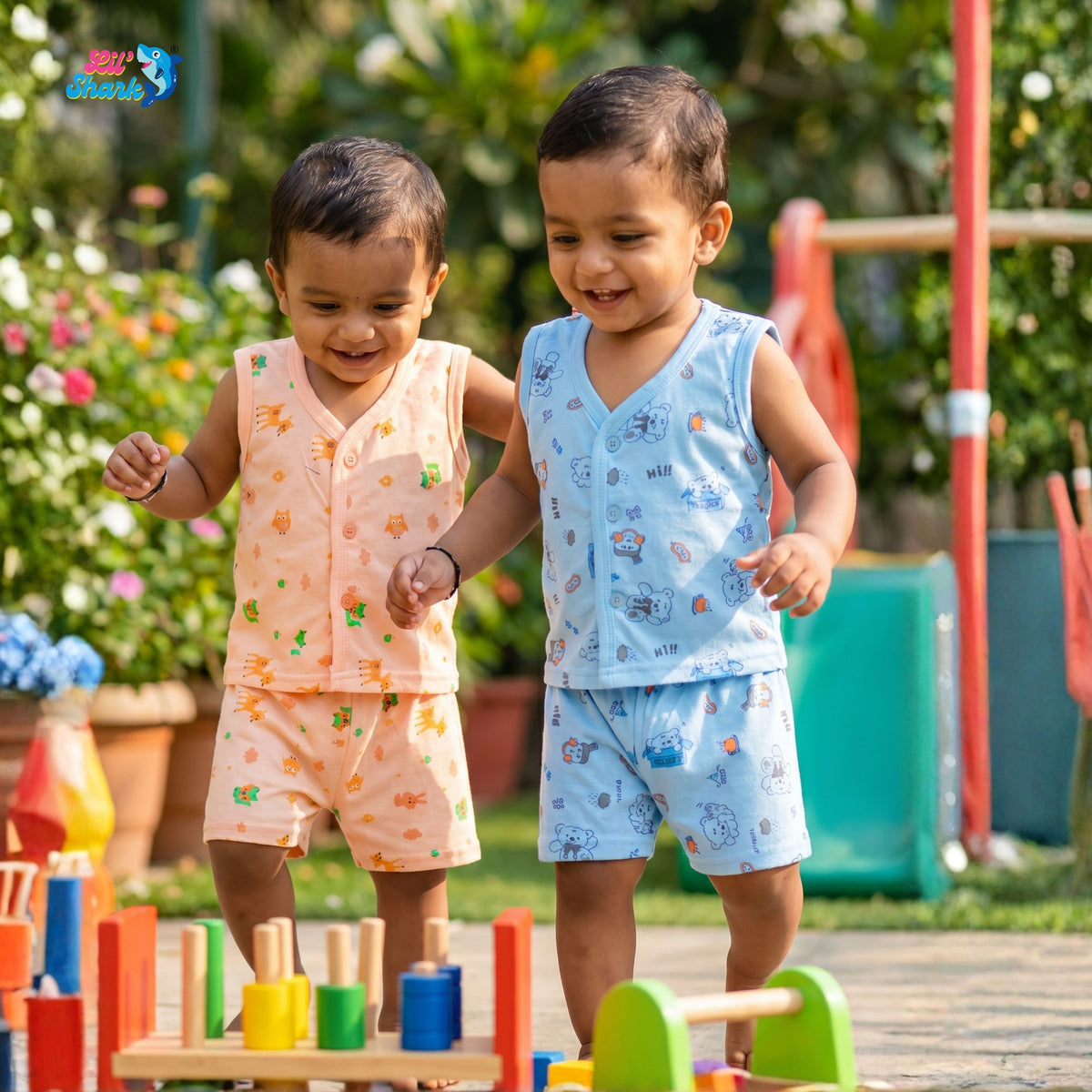 Cotton Sleeveless Vests & Shorts – 2 or 3 Outfit Sets — product view