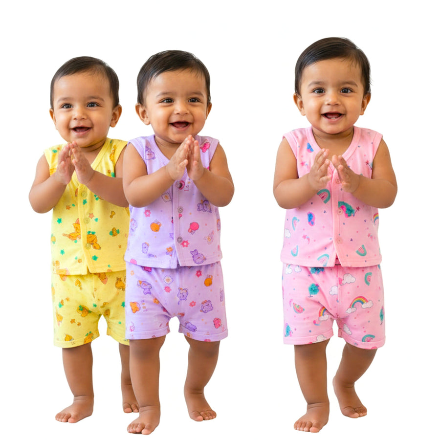 Cotton Sleeveless Vests & Shorts – 2 or 3 Outfit Sets — product view