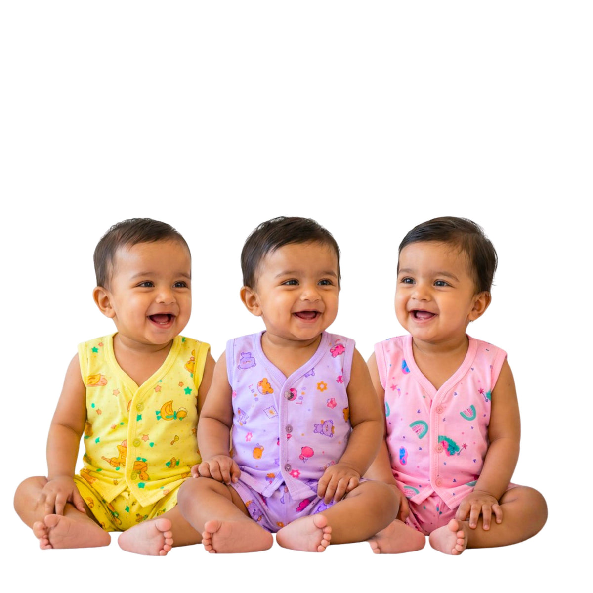 Cotton Sleeveless Vests & Shorts – 2 or 3 Outfit Sets — product view