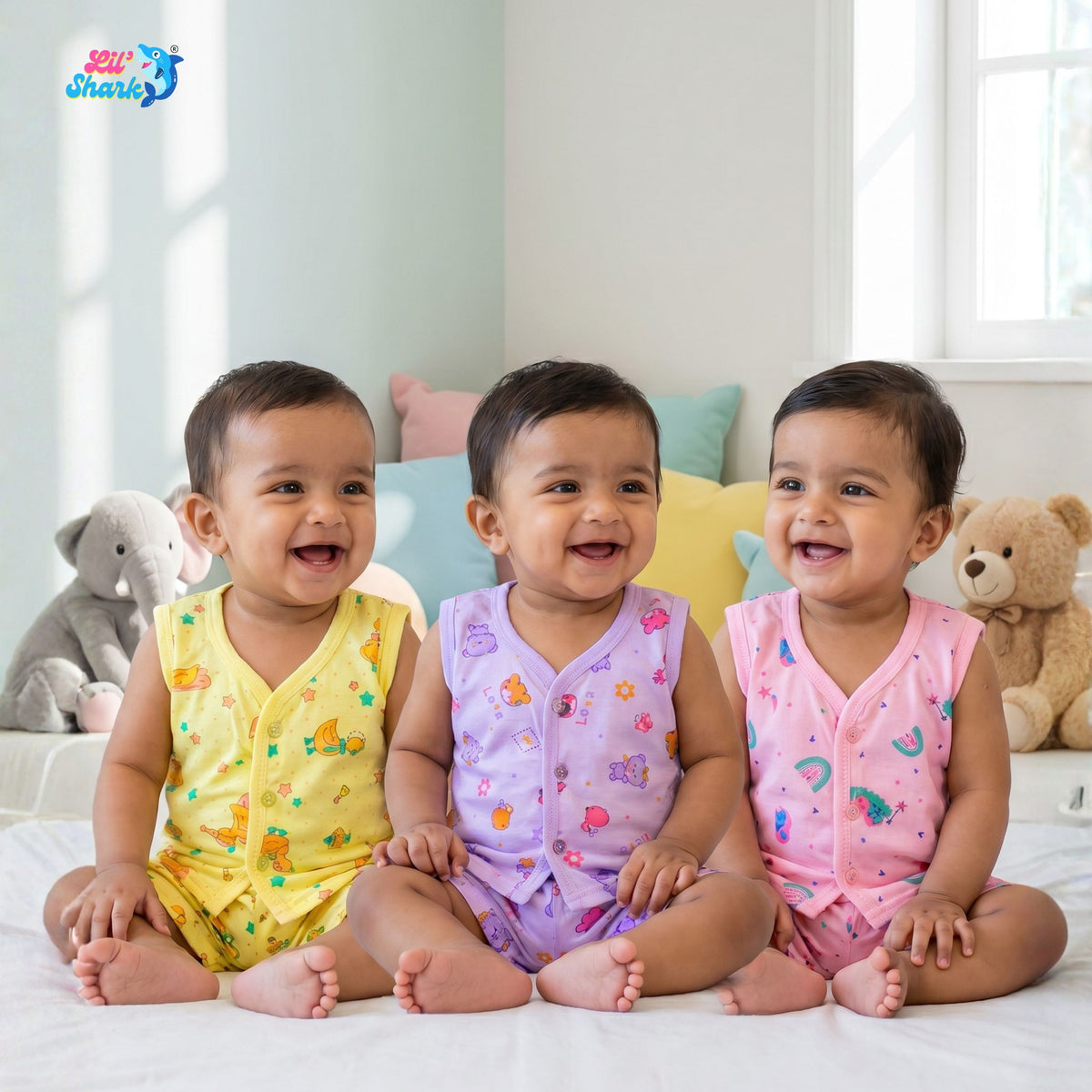 Cotton Sleeveless Vests & Shorts – 2 or 3 Outfit Sets — product view