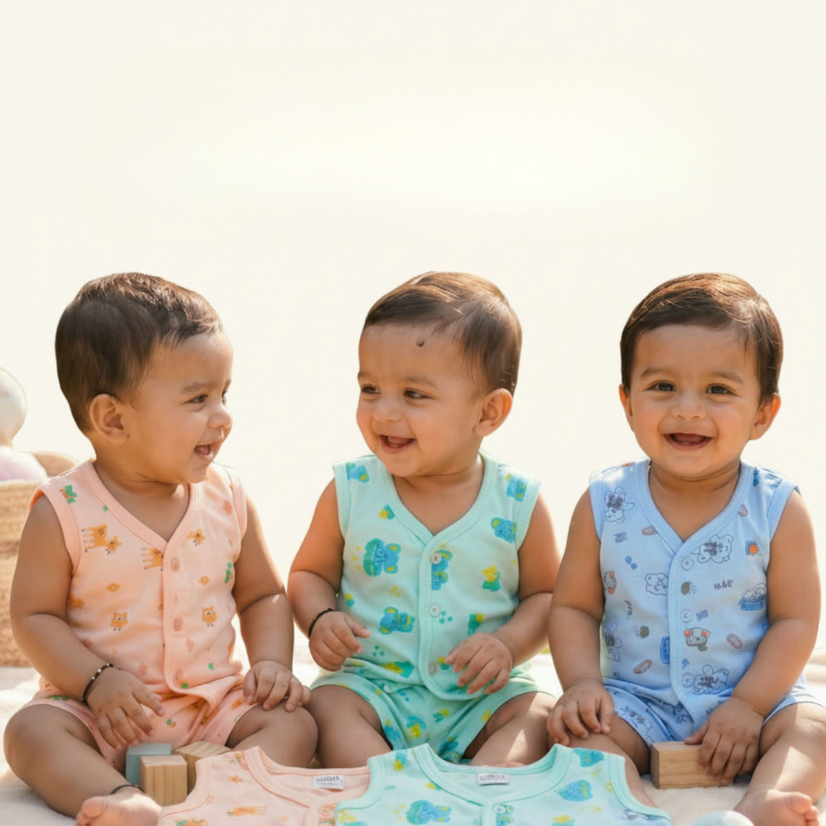 Cotton Sleeveless Vests & Shorts – 2 or 3 Outfit Sets — product view