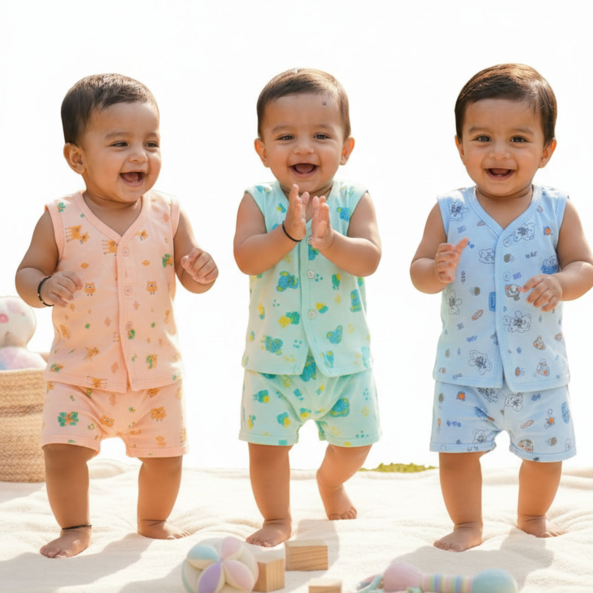 Cotton Sleeveless Vests & Shorts – 2 or 3 Outfit Sets — product view