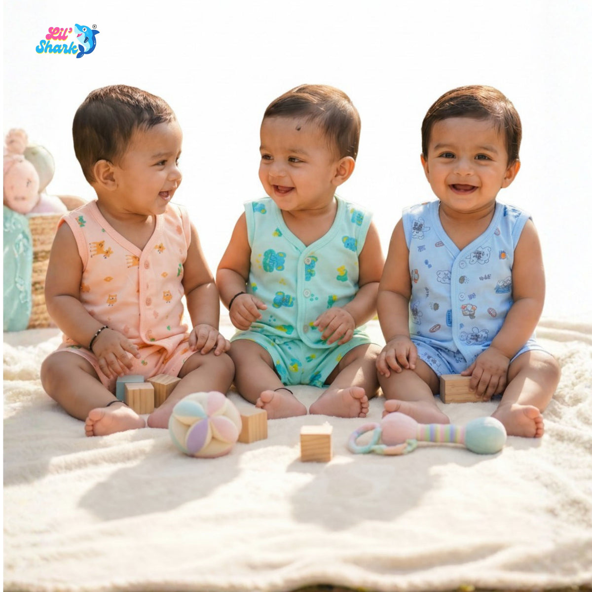 Cotton Sleeveless Vests & Shorts – 2 or 3 Outfit Sets — product view