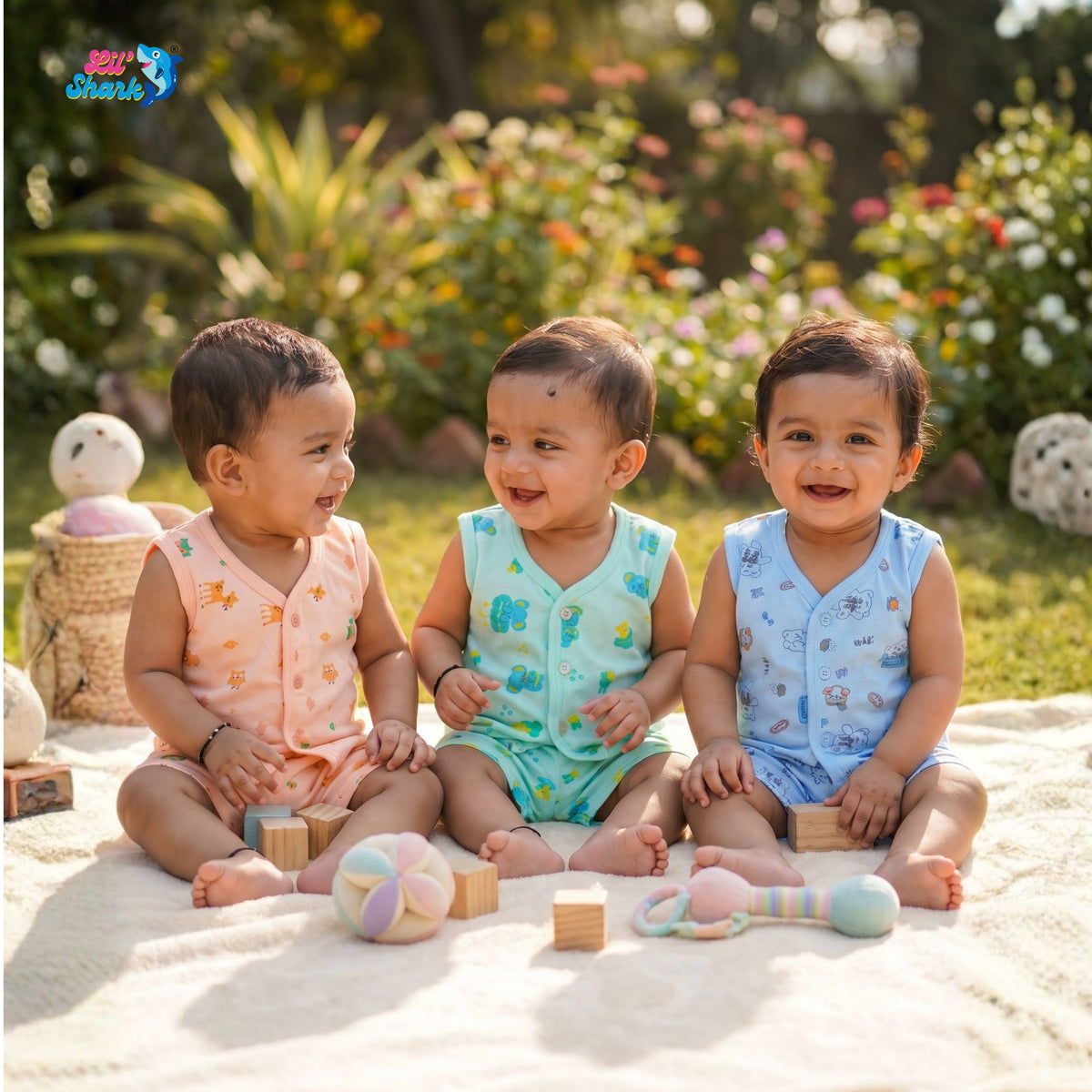 Cotton Sleeveless Vests & Shorts – 2 or 3 Outfit Sets — product view