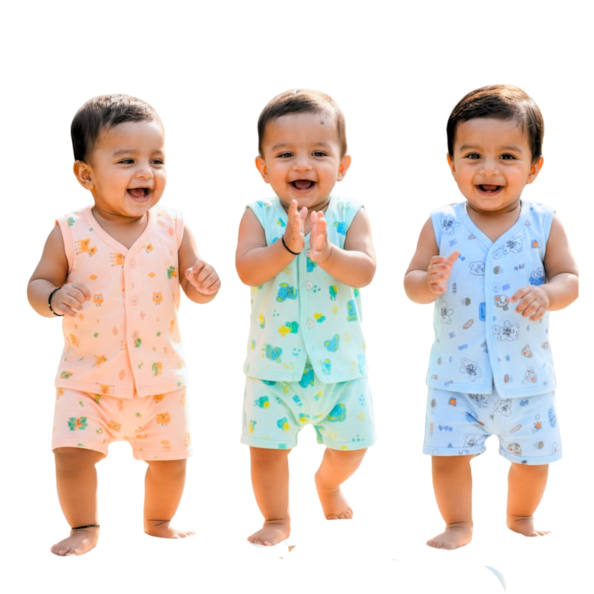 Cotton Sleeveless Vests & Shorts – 2 or 3 Outfit Sets — product view