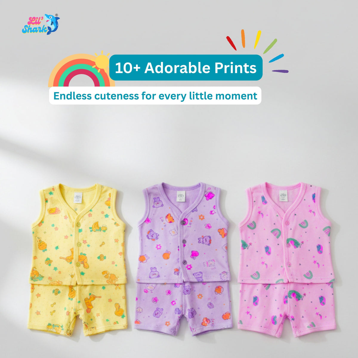 Cotton Sleeveless Vests & Shorts – 2 or 3 Outfit Sets — product view