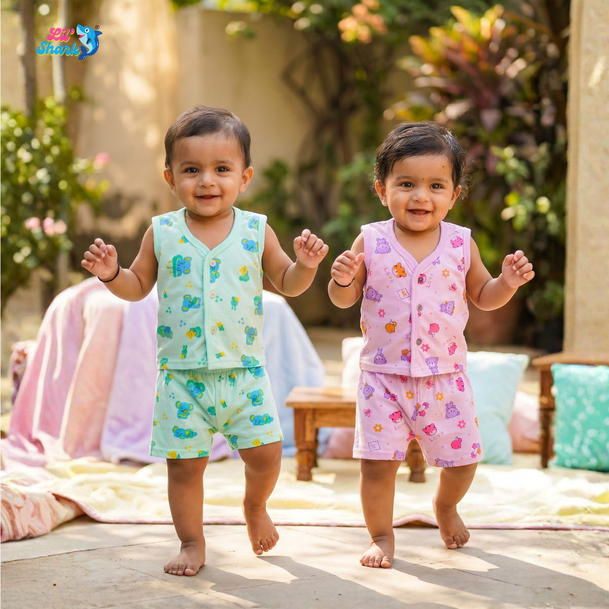 Cotton Sleeveless Vests & Shorts – 2 or 3 Outfit Sets — product view