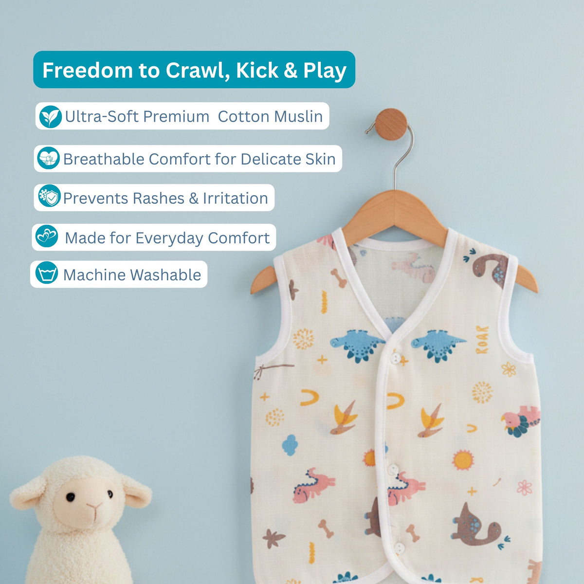 Sleeveless Front-Open Muslin Jhablas – Pack of 3 or 5 — product view