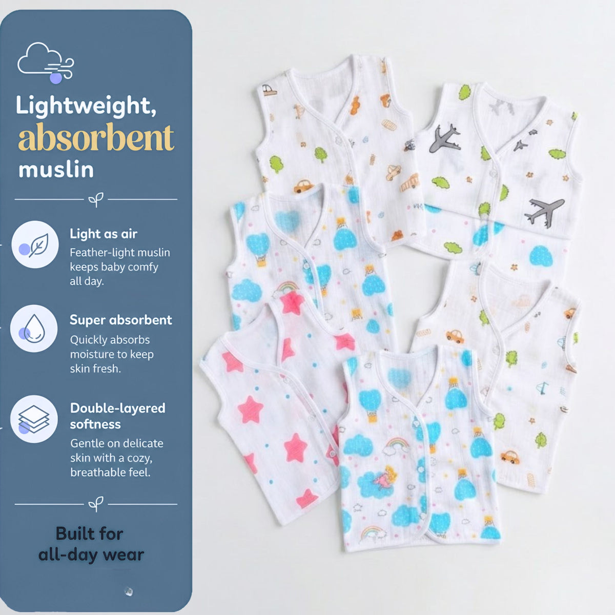 White Muslin Jhablas – Dori, Front-Open & Mixed Packs — product view