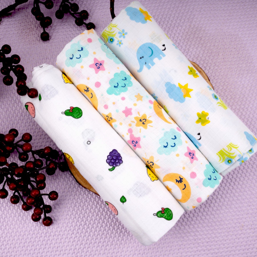 Printed cotton muslin swaddle wraps