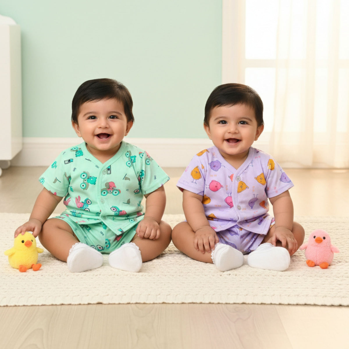 Cotton Front-Open Tops & Shorts – 2 or 3 Outfit Sets — product view