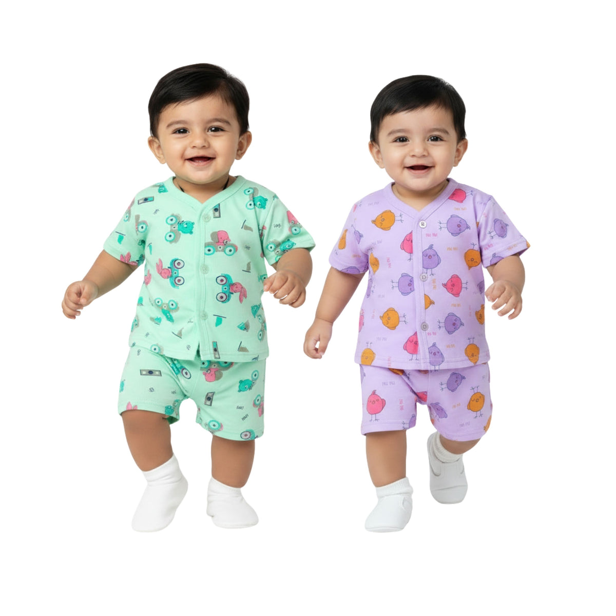 Cotton Front-Open Tops & Shorts – 2 or 3 Outfit Sets — product view