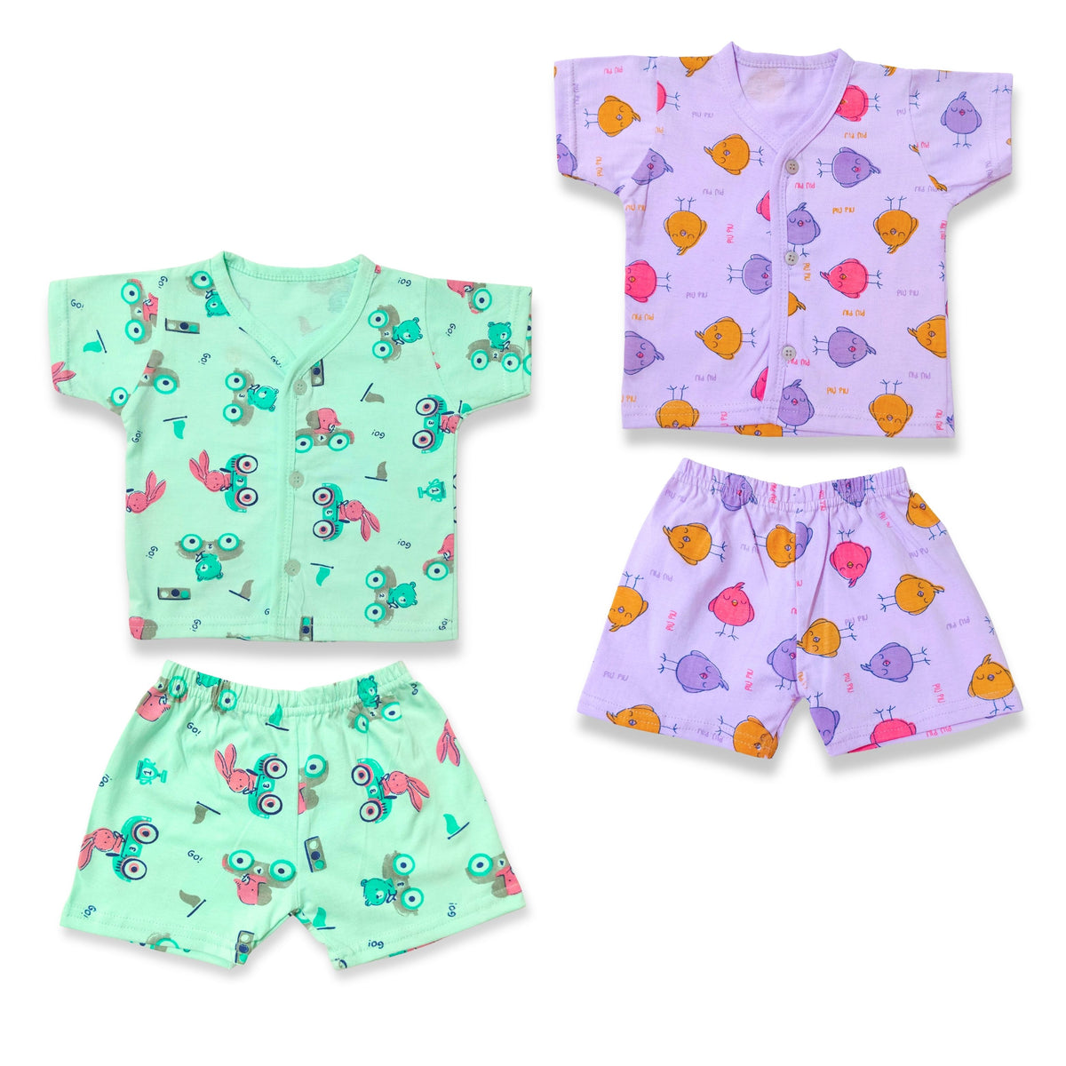 Cotton Front-Open Tops & Shorts – 2 or 3 Outfit Sets — product view