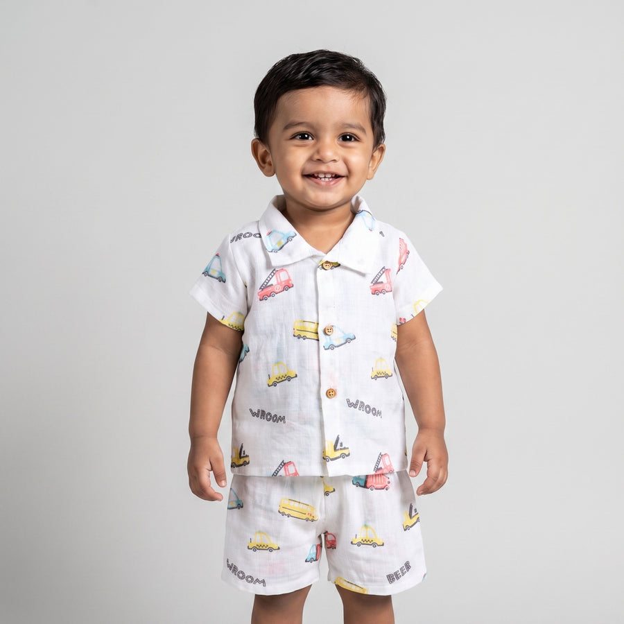 Muslin Collared Shirt & Shorts – Baby Co-ord Sets — product view