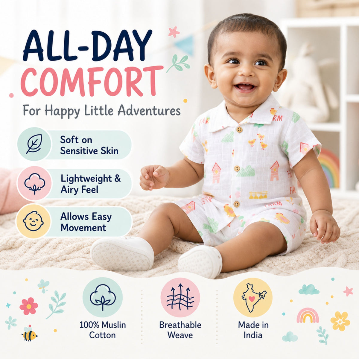 Muslin Collared Shirt & Shorts – Baby Co-ord Sets — product view