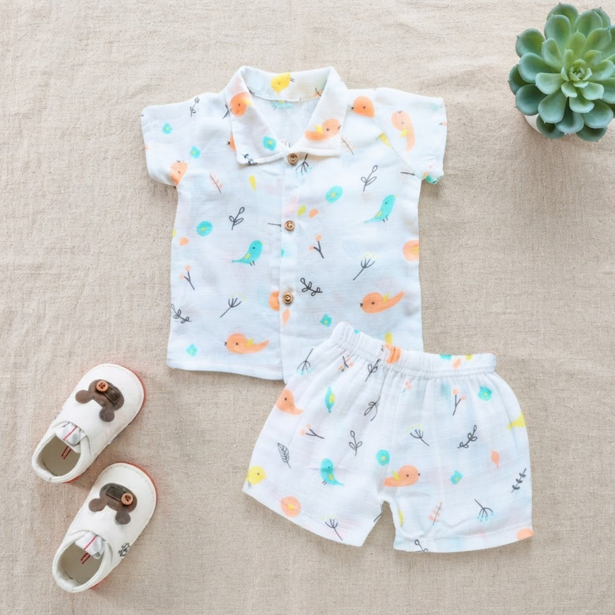 Muslin Collared Shirt & Shorts – Baby Co-ord Sets — product view