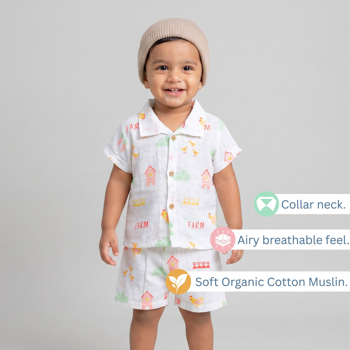Muslin Collared Shirt & Shorts – Baby Co-ord Sets — product view