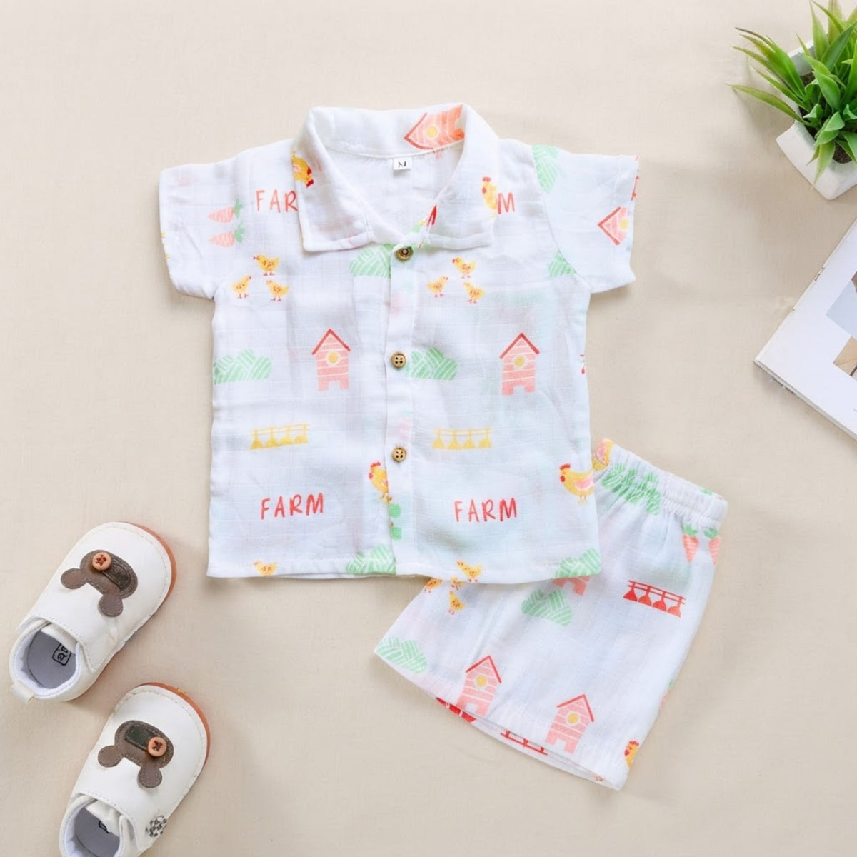 Muslin Collared Shirt & Shorts – Baby Co-ord Sets — product view