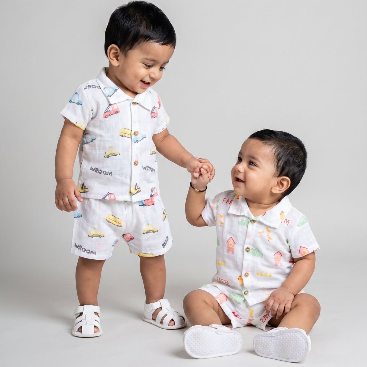Muslin Collared Shirt & Shorts – Baby Co-ord Sets — product view