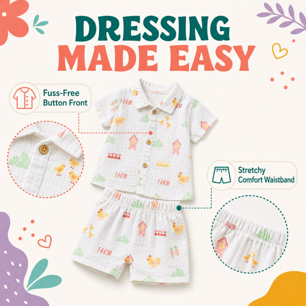 Muslin Collared Shirt & Shorts – Baby Co-ord Sets — product view
