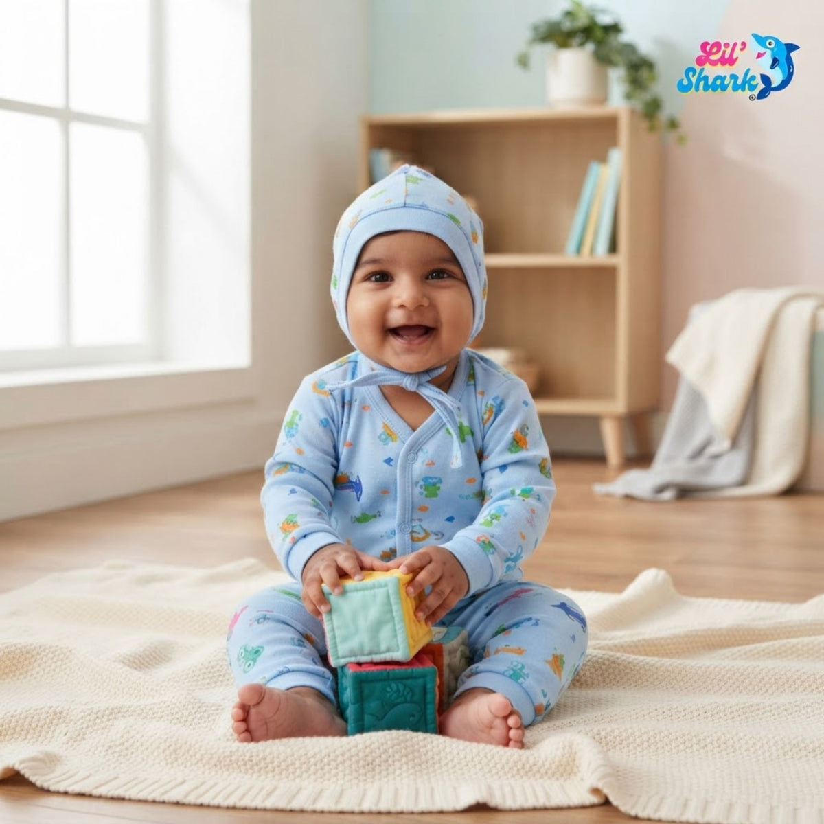 3-Piece Cotton Newborn Set – Jhabla, Pyjama & Cap — product view