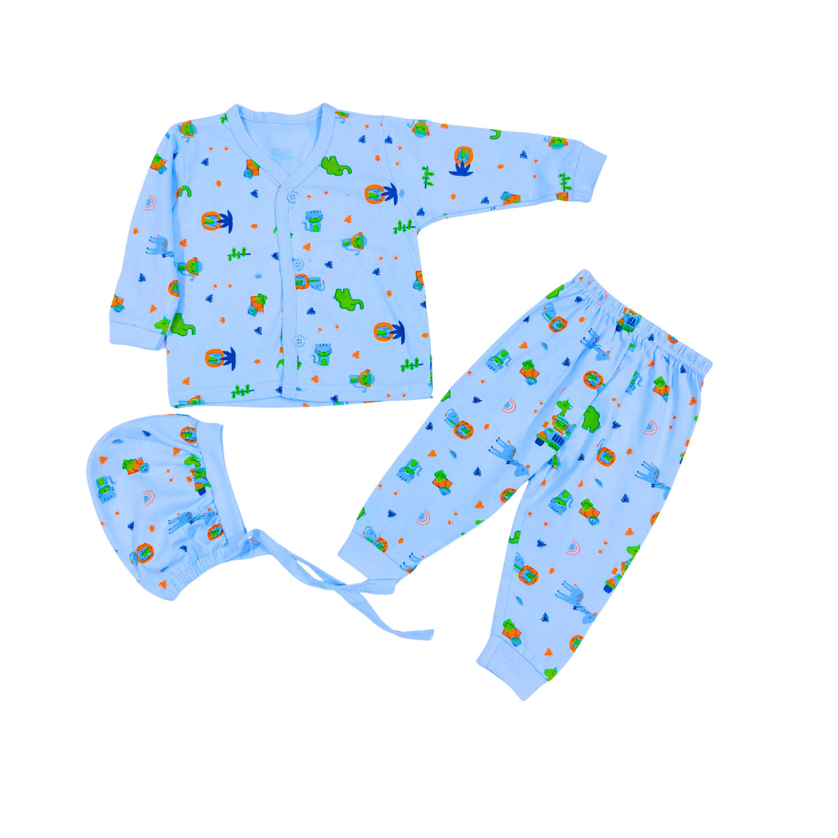 3-Piece Cotton Newborn Set – Jhabla, Pyjama & Cap — product view