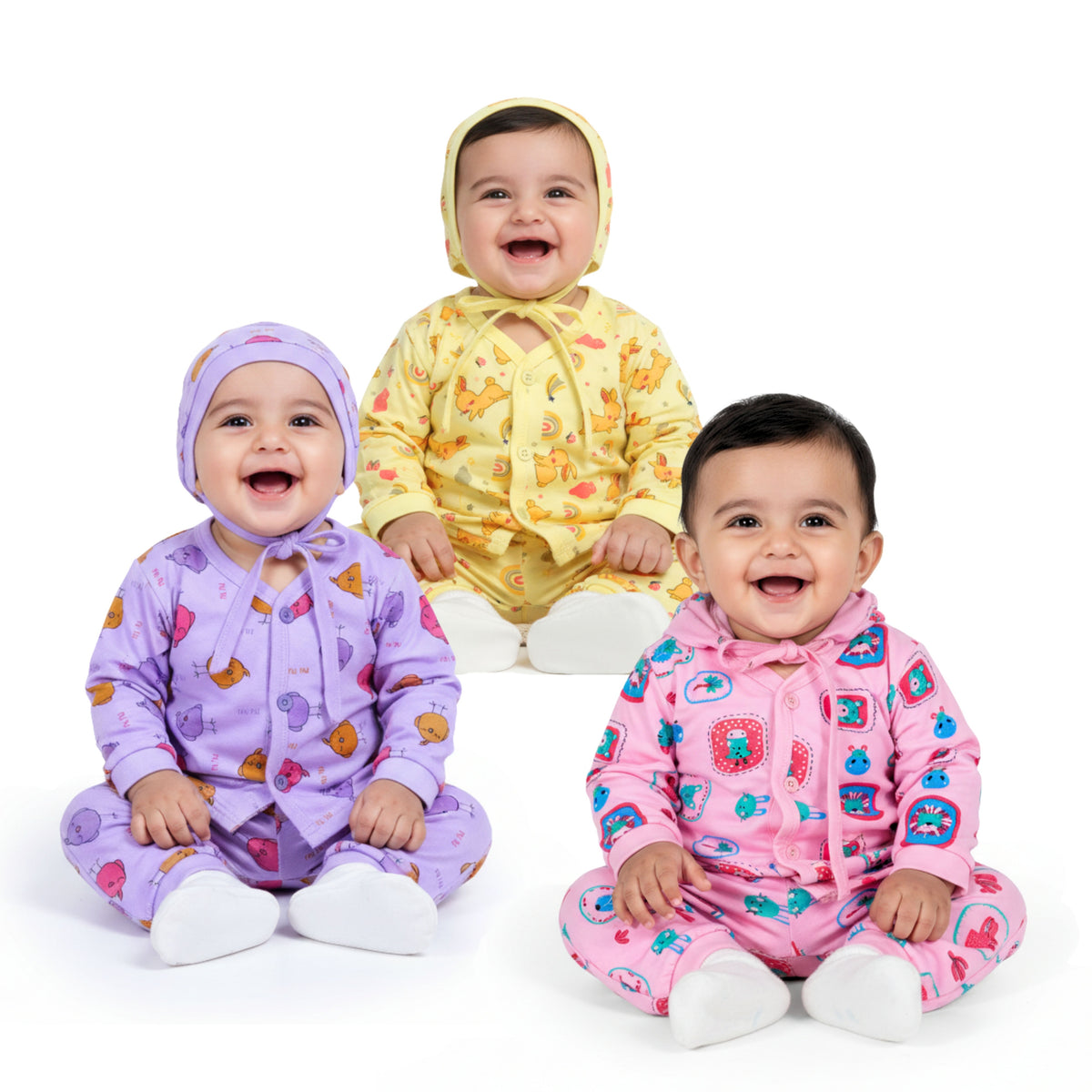 3-Piece Cotton Newborn Set – Jhabla, Pyjama & Cap — product view