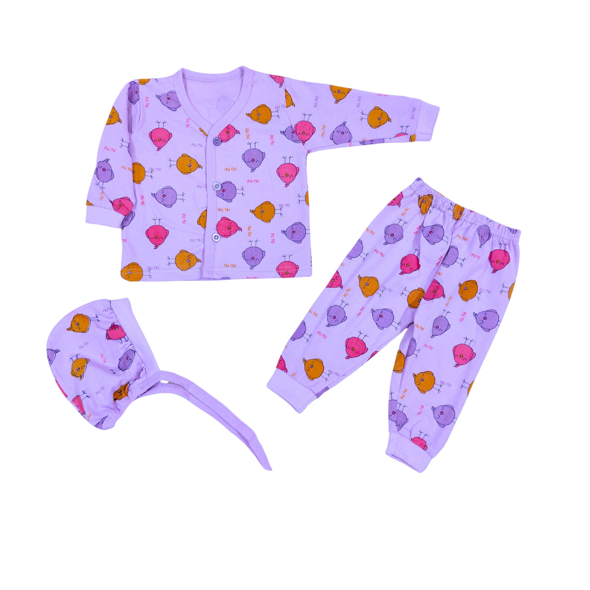 3-Piece Cotton Newborn Set – Jhabla, Pyjama & Cap — product view