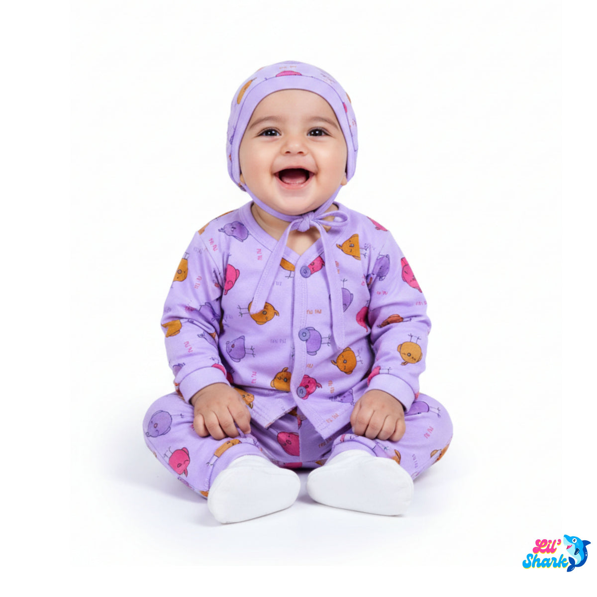 3-Piece Cotton Newborn Set – Jhabla, Pyjama & Cap — product view