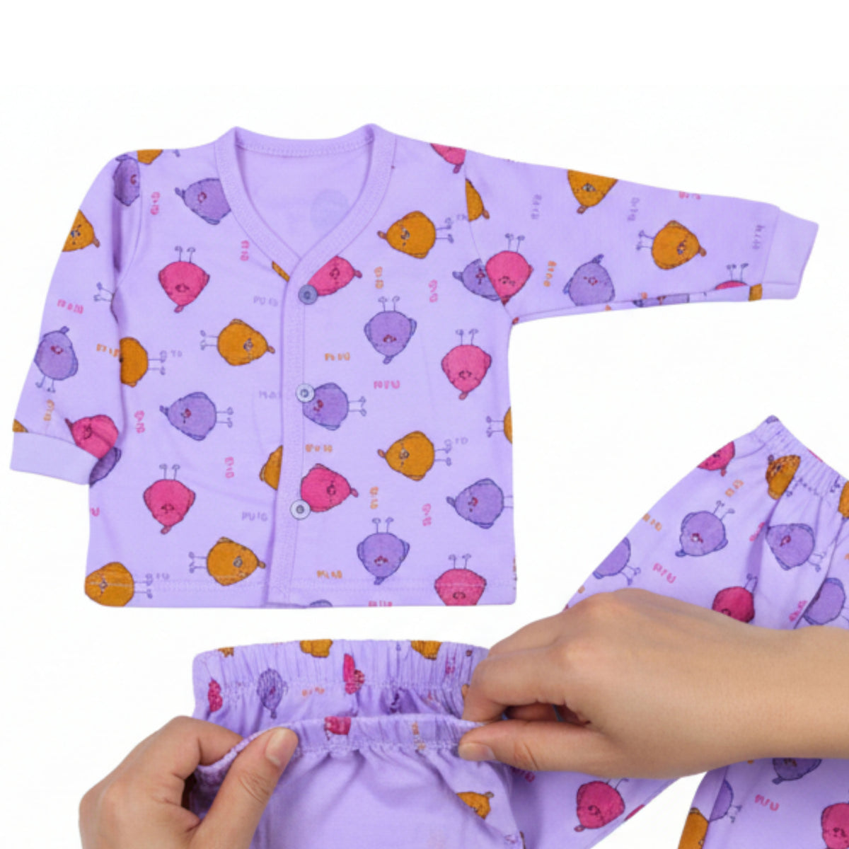3-Piece Cotton Newborn Set – Jhabla, Pyjama & Cap — product view