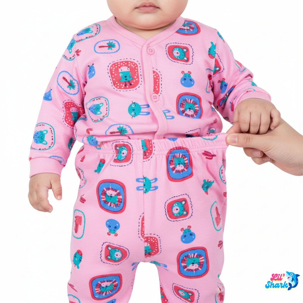 3-Piece Cotton Newborn Set – Jhabla, Pyjama & Cap — product view