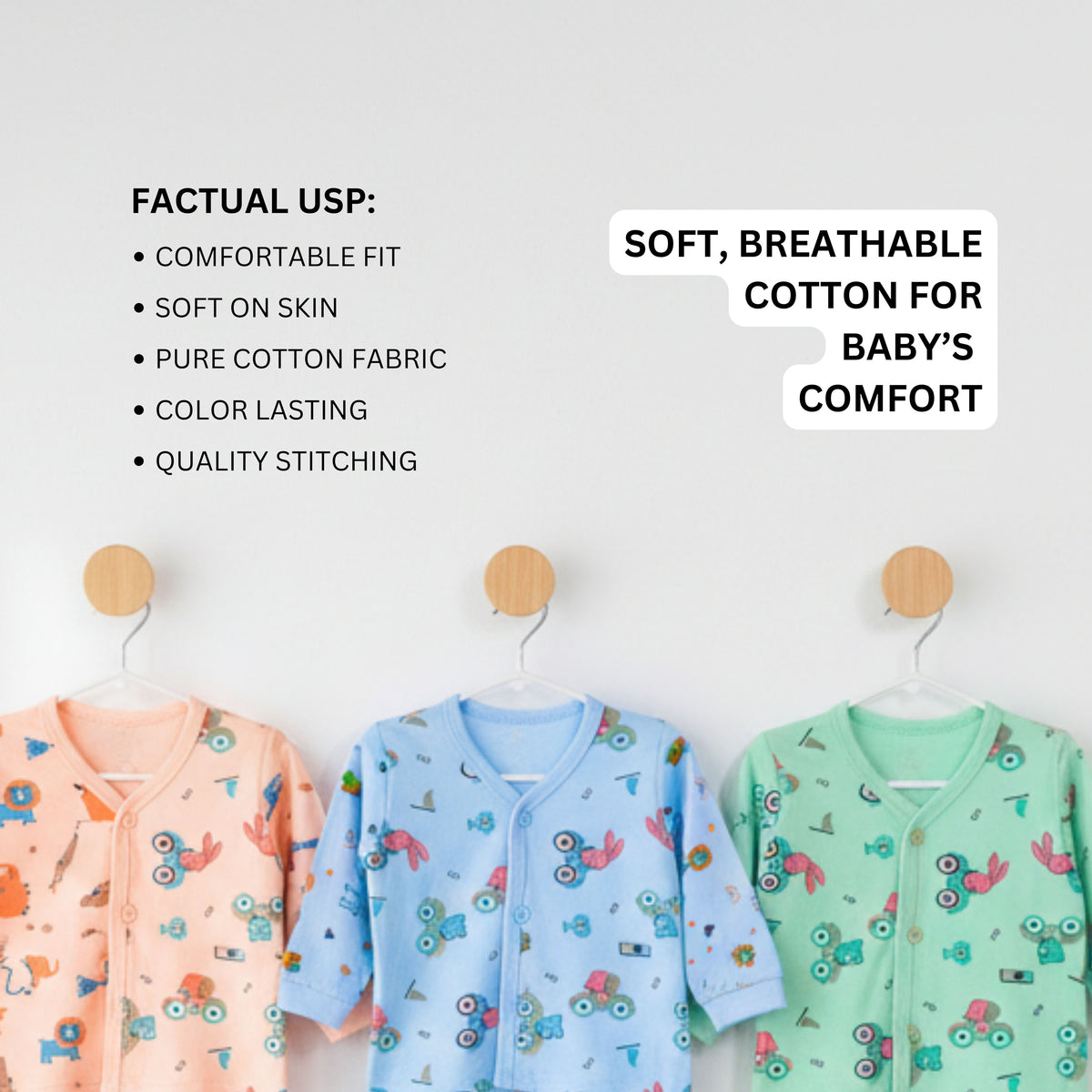 Cotton newborn jhabla, pyjama and cap outfits, teal and other colour examples