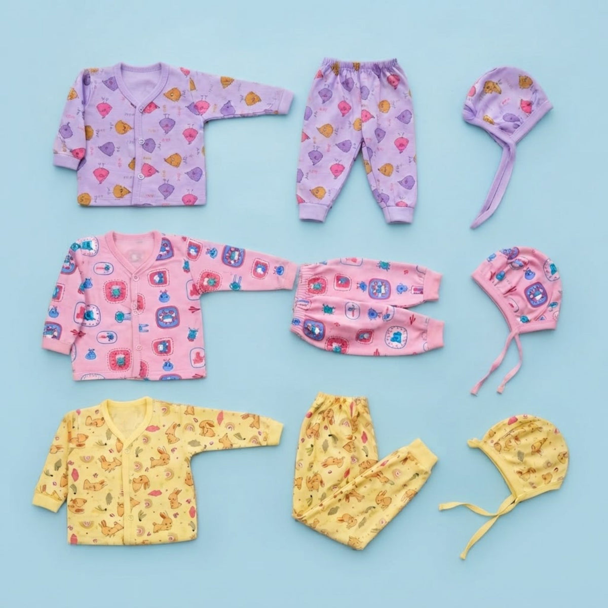 9-Piece Cotton Newborn Set – 3 Complete Outfits — product view