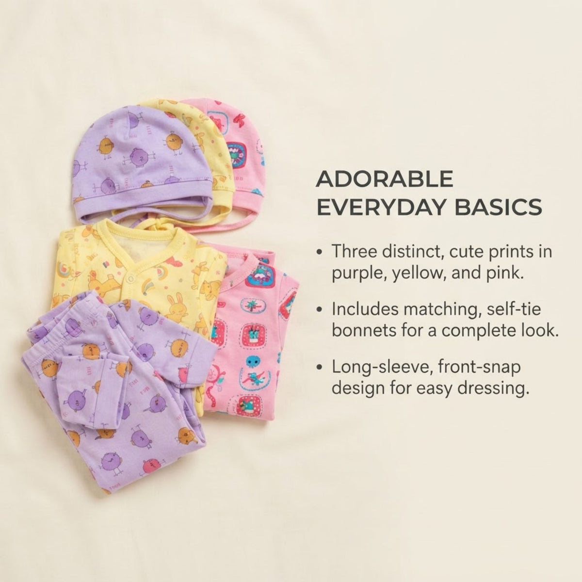 9-Piece Cotton Newborn Set – 3 Complete Outfits — product view