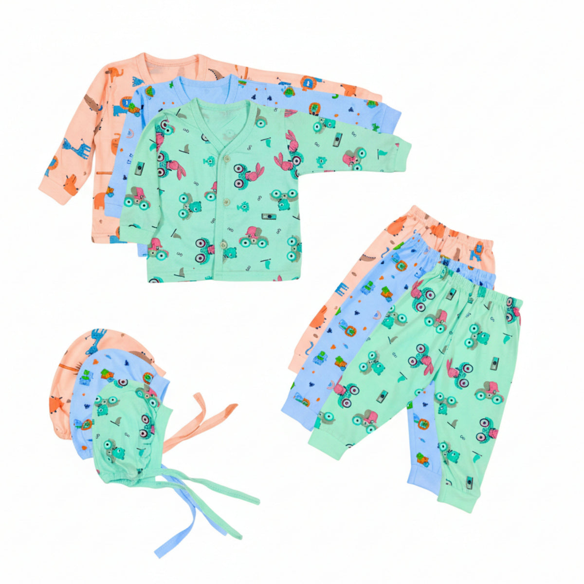 9-Piece Cotton Newborn Set – 3 Complete Outfits — product view