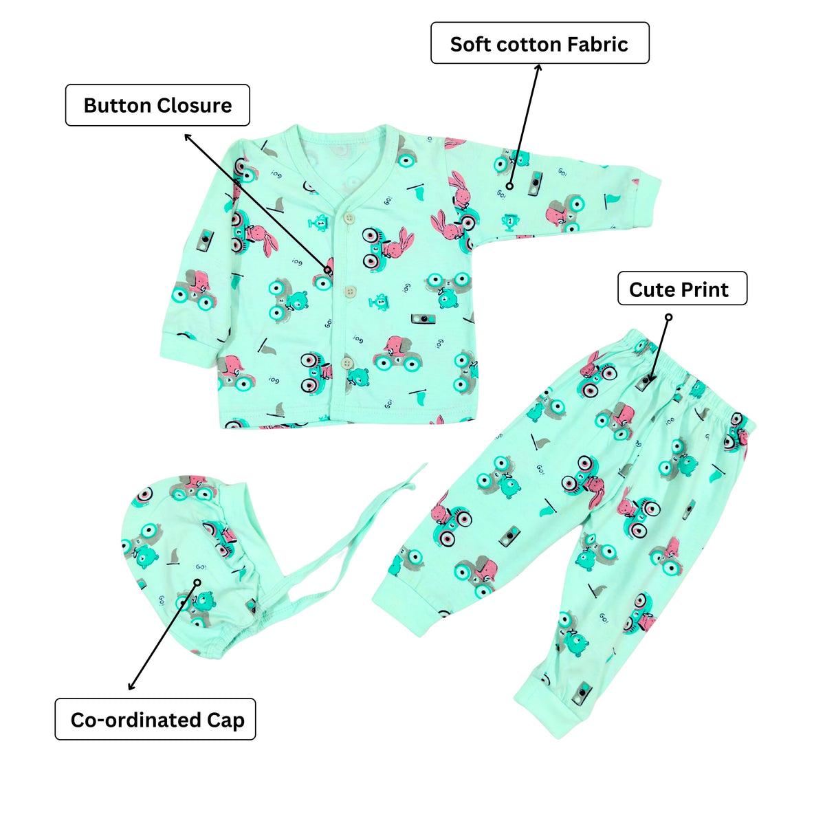 9-Piece Cotton Newborn Set – 3 Complete Outfits — product view