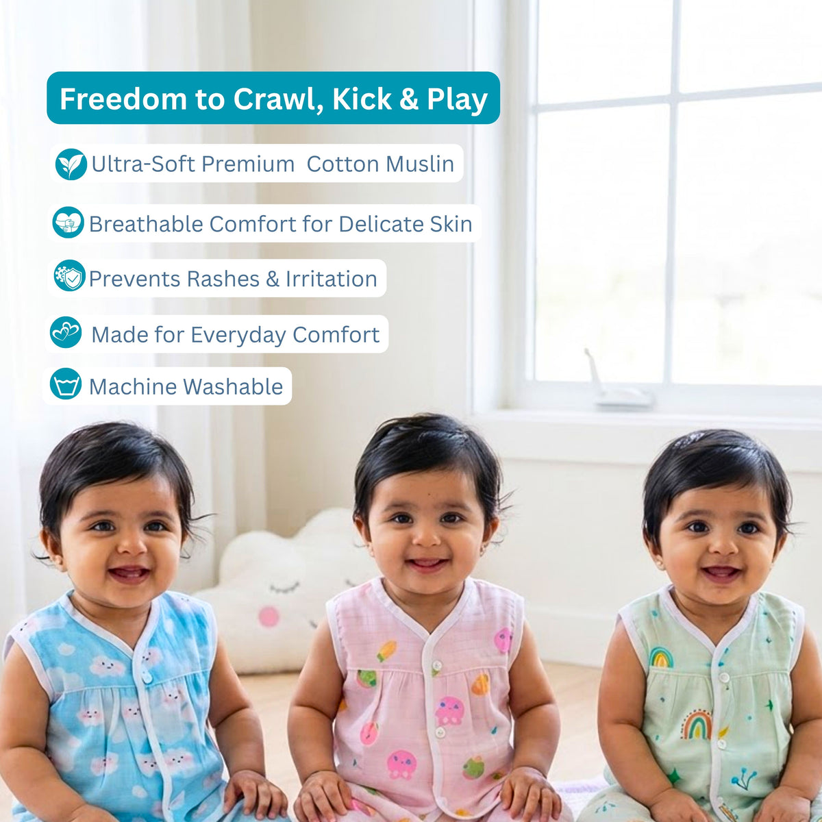 Lil’ Shark – Baby girls modelling muslin frock jhablas with comfort features